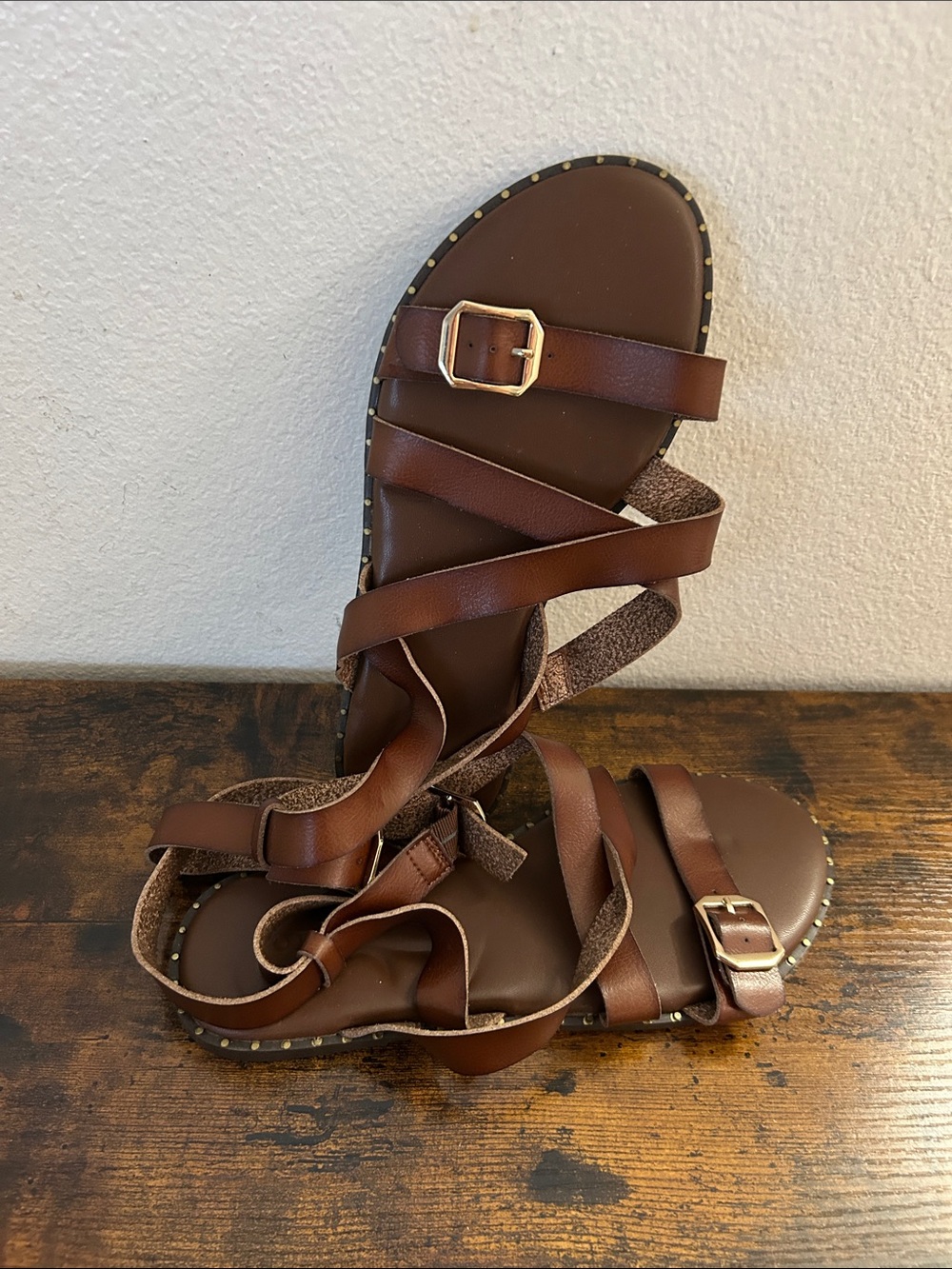 torrid Brown Studded Wrap Sandals with Buckle